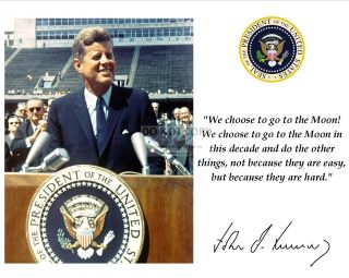 John F.  Kennedy Moon Speech Quote W/ Facsimile Autograph - 11x14 Photo (pq - 007)