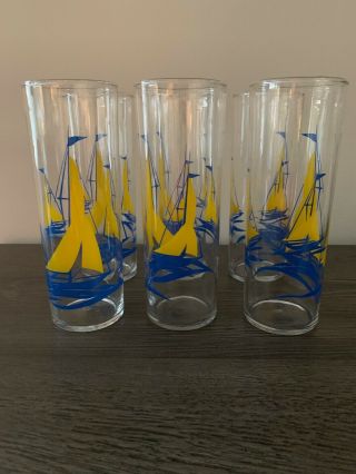 Vintage Federal Glass Mid Century Tumblers Drinking Set Of 6