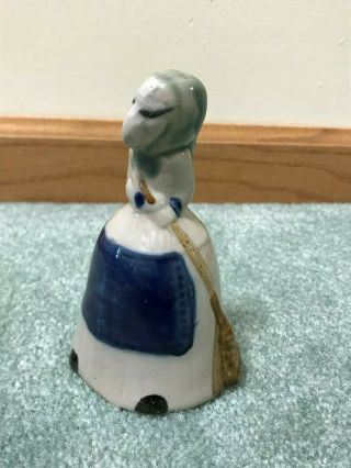 Vintage Good Kitchen Witch Norwegian Pottery Dinner Bell Euc Has Clapper 4 3/8 "