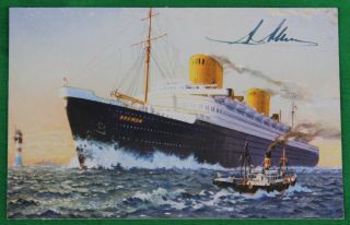 Vintage Postcard Ss Bremen Signed By Captain Adolf Ahern