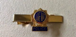 Lieutenant Lieut Police Tie Bar Clip Clasp Gold Tone Blue Star Badge Uniform