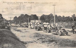 Automobile Car Parade Henderson North Carolina Aug 20 1909 Postcard