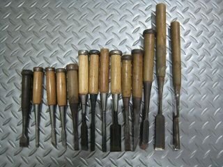 Japanese Chisel Nomi With Sign Set Of 14 Carpentry Tool Japan Blade