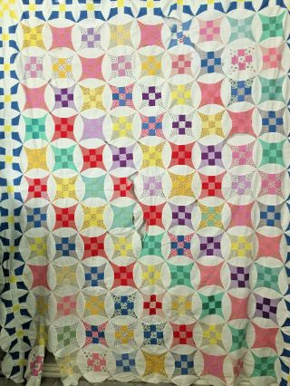 Vintage Nine Patch Star Quilt Top in 1930 ' s Feedsack Fabrics 2