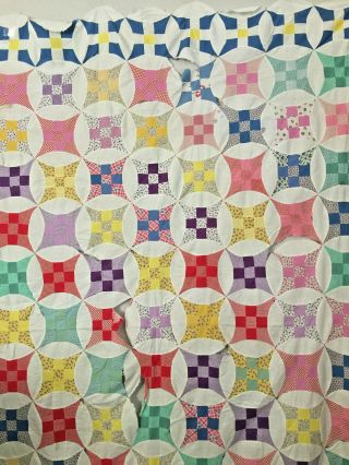 Vintage Nine Patch Star Quilt Top in 1930 ' s Feedsack Fabrics 3
