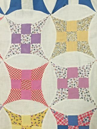 Vintage Nine Patch Star Quilt Top in 1930 ' s Feedsack Fabrics 5