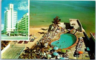 Miami Beach Florida Postcard St.  Moritz Hotel,  Pool & Cabana Club Air View 1950s