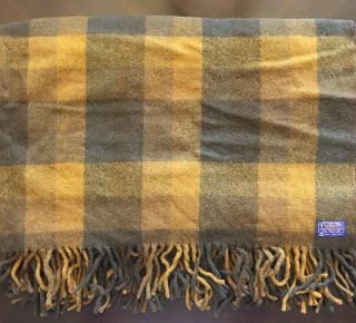 Pendleton Wool Throw Blanket Tartan Pattern Yellow Brown Fringed 70 " By 50 "