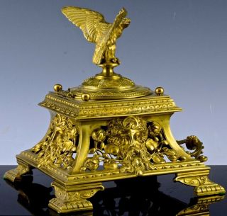 FABULOUS LARGE VICTORIAN AESTHETIC MOVEMENT GILT BRONZE EAGLE FIGURAL INKWELL 4