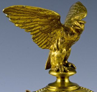 FABULOUS LARGE VICTORIAN AESTHETIC MOVEMENT GILT BRONZE EAGLE FIGURAL INKWELL 5