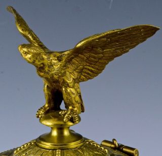 FABULOUS LARGE VICTORIAN AESTHETIC MOVEMENT GILT BRONZE EAGLE FIGURAL INKWELL 6