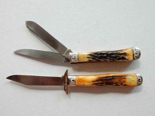 1977 CASE XX,  SET OF 8 BLUE SCROLL,  STAG KNIVES,  ETCHED,  Y308 11