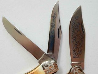 1977 CASE XX,  SET OF 8 BLUE SCROLL,  STAG KNIVES,  ETCHED,  Y308 6