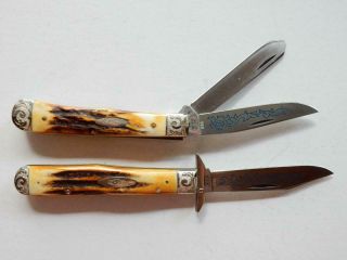 1977 CASE XX,  SET OF 8 BLUE SCROLL,  STAG KNIVES,  ETCHED,  Y308 9