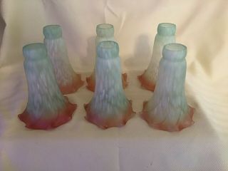 Set Of 6 Frosted Pink White To Green Tiffany Style Tulip Lily Lamp Shades Glass