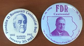 Franklin D.  Roosevelt Fdr Centennial 1982 Pin Button Set Of 2