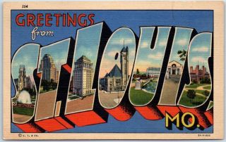 1940s St.  Louis Missouri Large Letter Postcard Curteich Linen Multi - View