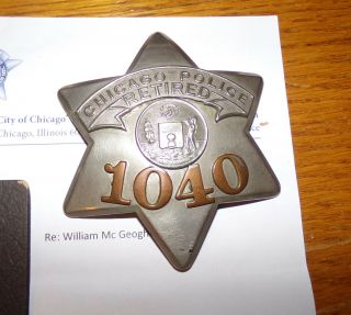 Chicago Obsolete Retired Police Badge - Carter H.  Harrison Medal 1906 - 2 photos 2