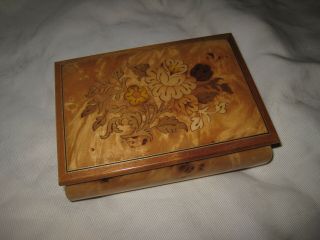 Italian Inlay 6 " Musical Jewelry Box With Reuge 19 Note Swiss Wind Up Movement