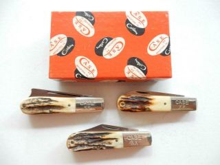 1982 Case Xx,  Barlow 3 Piece Stag Knife Set,  With Wooden Display Box Y301