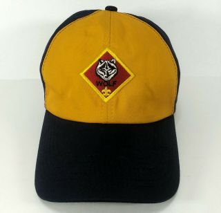 Boy Scout Wolf Cub Hat Bsa Youth Adjustable Medium Large Dark Blue & Yellow Cap