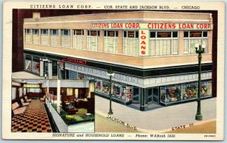 Chicago Linen Postcard Citizens Loan Corp.  State St.  & Jackson Blvd.  1944 Cancel