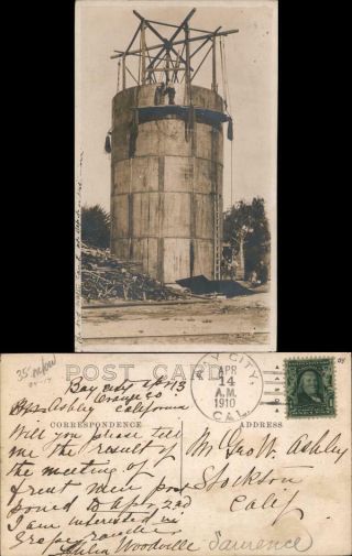 1910 Rppc Anaheim,  Ca The Big Water Tank,  Bay City Orange County California