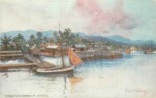 Kingston Harbor Jamaica Blue Mountains Artist Signed Tuck Postcard