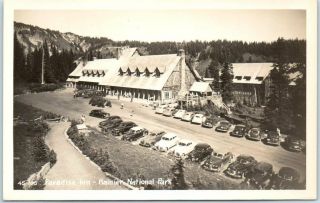 Rainier National Park Wa Rppc Real Photo Postcard Paradise Inn Street View 1940s