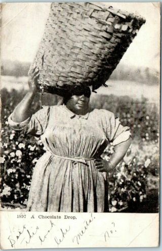 1907 Black Americana Postcard " Chocolate Drop " Black Woman Cotton Basket On Head