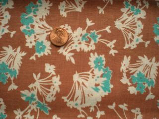 White Blue Floral On Brown Vtg Feedsack Quilt Doll Clothes Sewing Craft Fabric