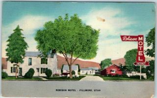 Fillmore,  Utah Postcard Robison Motel Highway 91 Roadside Lynx Linen 1955 Cancel