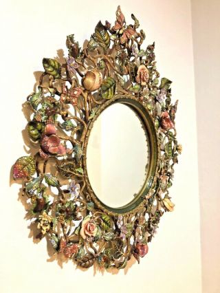 Large Jay Strongwater enamel & jeweled mirror with foliate & scroll circular 2