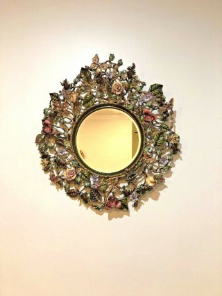 Large Jay Strongwater enamel & jeweled mirror with foliate & scroll circular 3