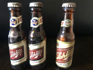3 Vintage Schlitz Beer Bottles Salt And Pepper Shakers Miniature 4 " Milwaukee