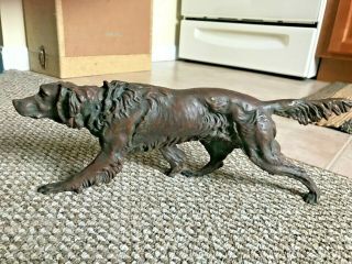 Antique Bronzed Cast Iron Irish Setter Dog Doorstop - 16 " Long - Unsigned - Heavy