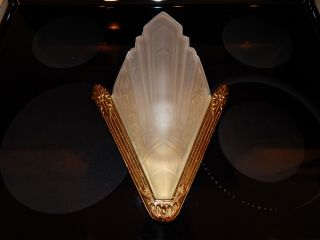 Antique Vintage French Art Deco Slip Glass Shade Wall Sconce Light Fixture