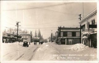 Rppc Bishop,  Ca Main Street Jan.  1933 Inyo County California Real Photo Post Card