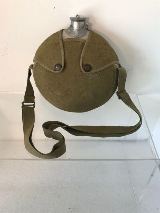 Vintage Boy Scout Aluminum Canteen In Wool Bag