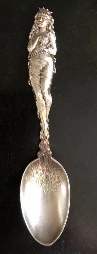 Commemorative Sterling Silver Spoon John Larson Co.  Chicago Worlds Fair 1893 Girl