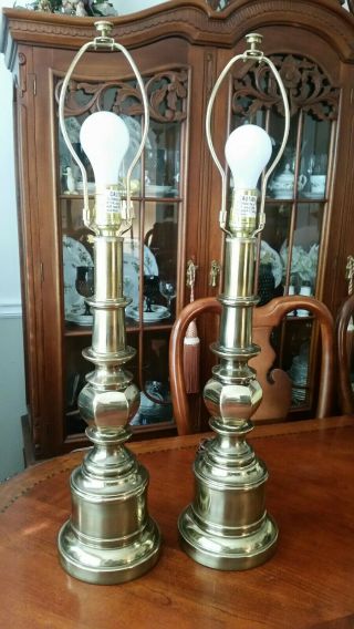 Pair Stiffel Lamps Brass 3 - Way Near