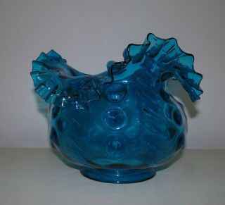19th C.  Blue Bullseye Glass Lamp Shade For Kerosene Oil Banquet Lamp Antique
