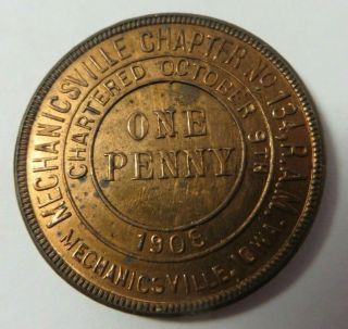 Masonic One Penny Token Coin Mechanicsville,  Iowa Chapter No.  134 R.  A.  M.  Vintage