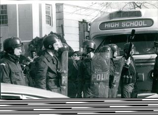 1971 Cambridge High Latin School Police Officers Bus Shields Guns Photo 8x10