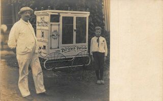Antique Popcorn Wagon Young Boy At Attention Real Photo Postcard