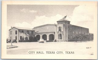 Texas City Tx Postcard City Hall Building,  Street View C1950s Linen