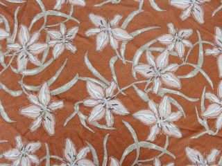 Vintage Vera Neumann Round Tablecloth Lily Flowers Rust Burnt Orange Pink White