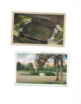 2 Dif Vintage Houston Texas Linen Postcards Rice U.