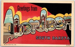 Aberdeen South Dakota Large Letter Postcard Colorful Curteich Linen 1940s