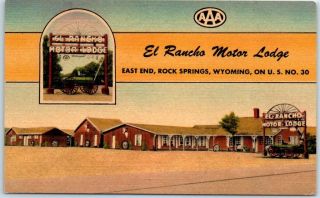 Cheyenne,  Wyoming Postcard El Rancho Motor Lodge Highway 30 Roadside Linen 1950s